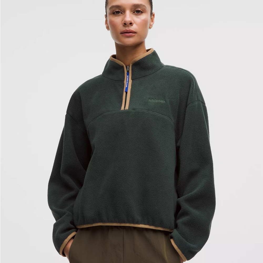 lululemon athletica Dark Green Fleece Half-Zip Pullover with Tan Trim